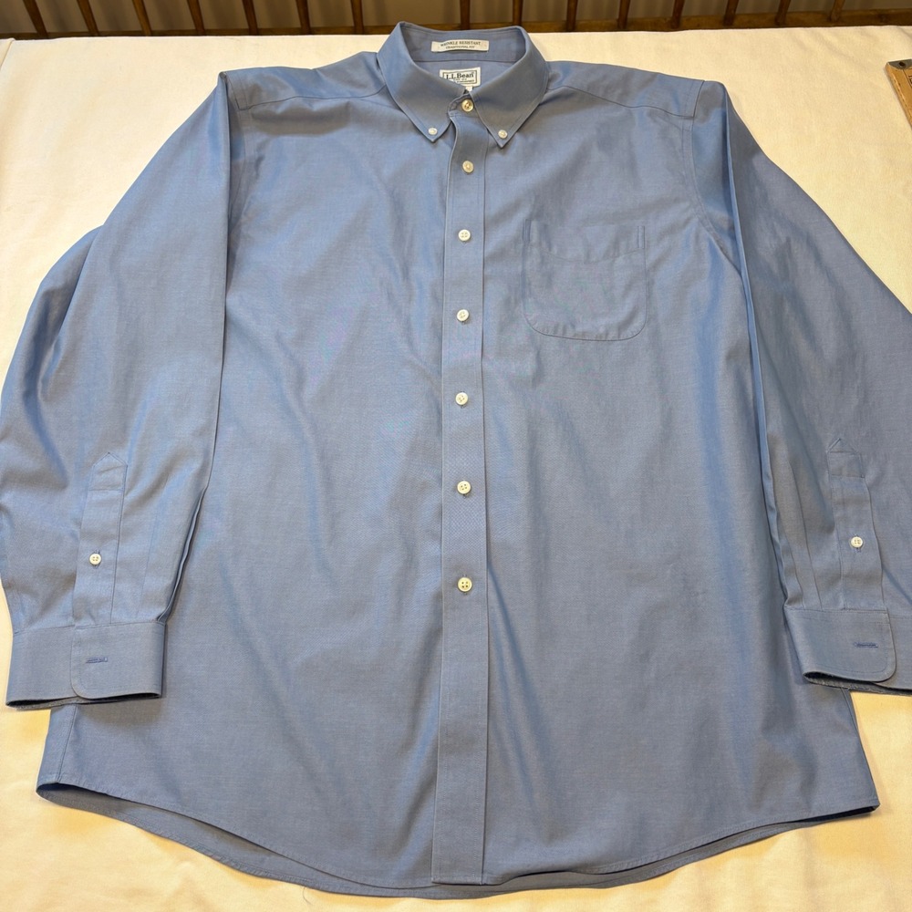 LL Bean Mens Wrinkle Resistant Traditional Fit Oxford Shirt Blue 16.5-34 251423